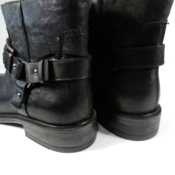 GEOX Respira Catria Motorcycle Biker Ankle Boots Size 8.5 Black Leather NEW - Picture 15 of 16